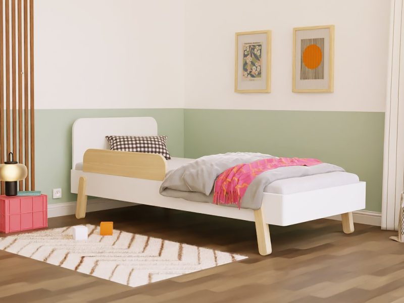 Kinder-Einzelbett NOVA mit rechteckigem Kopfteil und Seitenwand 90x200 cm im skandinavischen Design