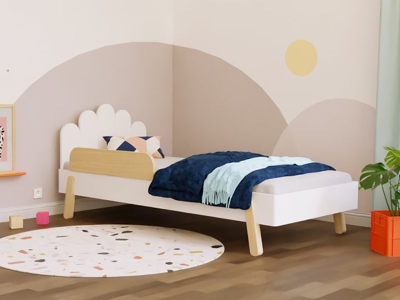 NOVA Kinder-Einzelbett mit gewölbtem Kopfteil und Seitenwand 90x200cm im skandinavischen Design