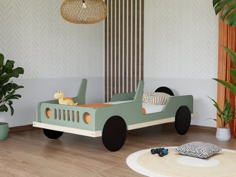 SAFARI Autobett in Jeep-Form aus Massivholz 80x160 cm