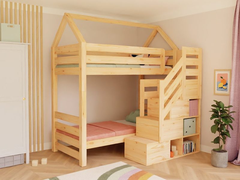 ALPY Haus-Etagenbett mit Stauraumtreppe