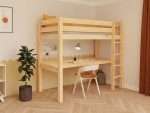 Holz-Hochbett MAKALU mit integriertem Schreibtisch