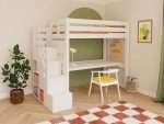 Holz-Hochbett MAKALU mit Aufbewahrungstreppe und Schreibtisch – Bild 2