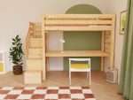 Holz-Hochbett MAKALU mit Aufbewahrungstreppe und Schreibtisch – Bild 3