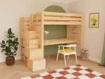 Holz-Hochbett MAKALU mit Aufbewahrungstreppe und Schreibtisch