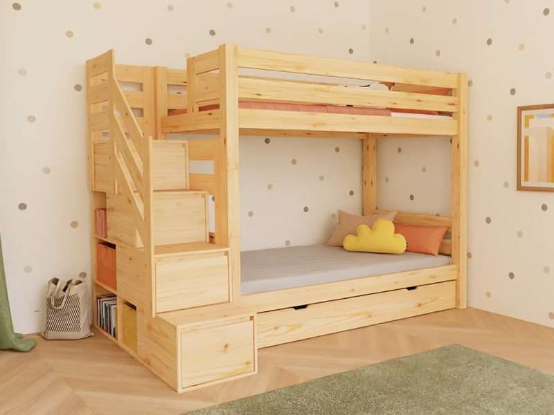 ATLAS Holz-Etagenbett mit seitlicher Aufbewahrungstreppe