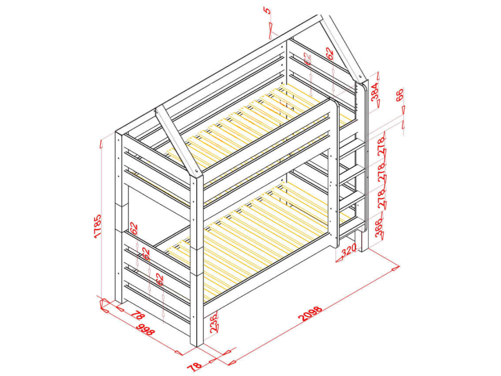 Alpy Haus-Etagenbett Mit Leiter – 90X200 Cm – Bild 13